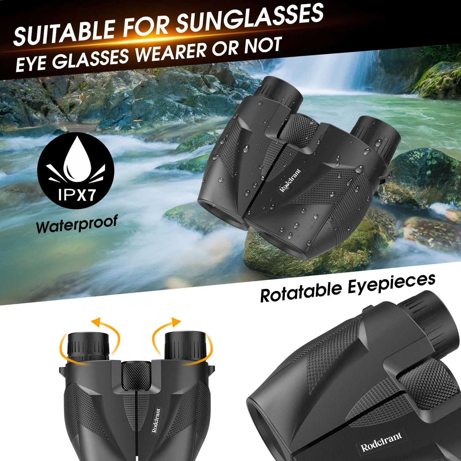 20x25 Compact Binoculars for Adults and Kids,High Powered Large Eyepiece Waterproof Binoculars for Hunters,Easy Focus Bird Watching for Outdoor Hiking Travel, Black