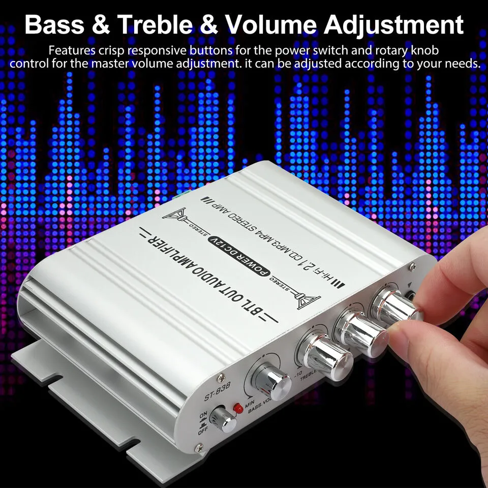 400W 12V 2.1Channel Powerful Stereo Audio Power Amplifier HiFi Bass Amp Car Home