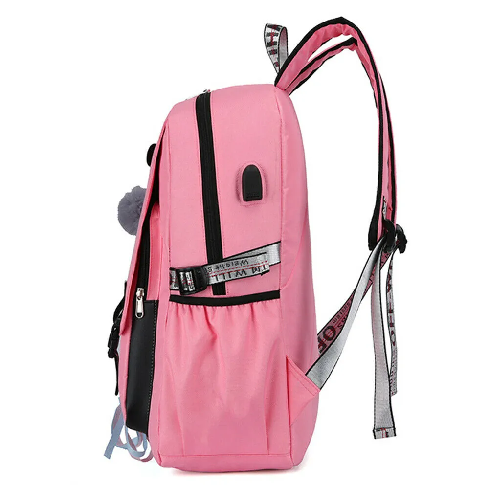 Anti-theft Girls USB Charging Backpack Travel School Bag