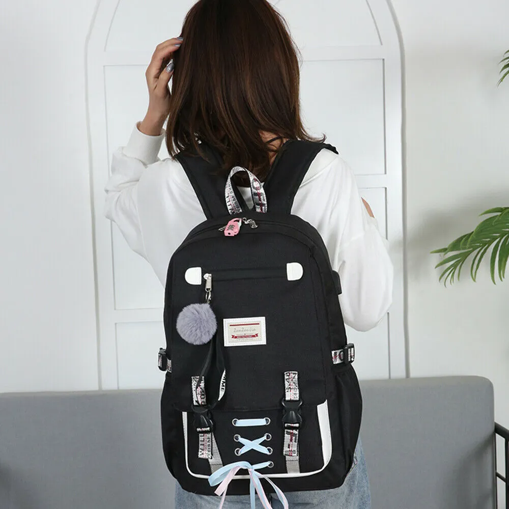 Anti-theft Girls USB Charging Backpack Travel School Bag