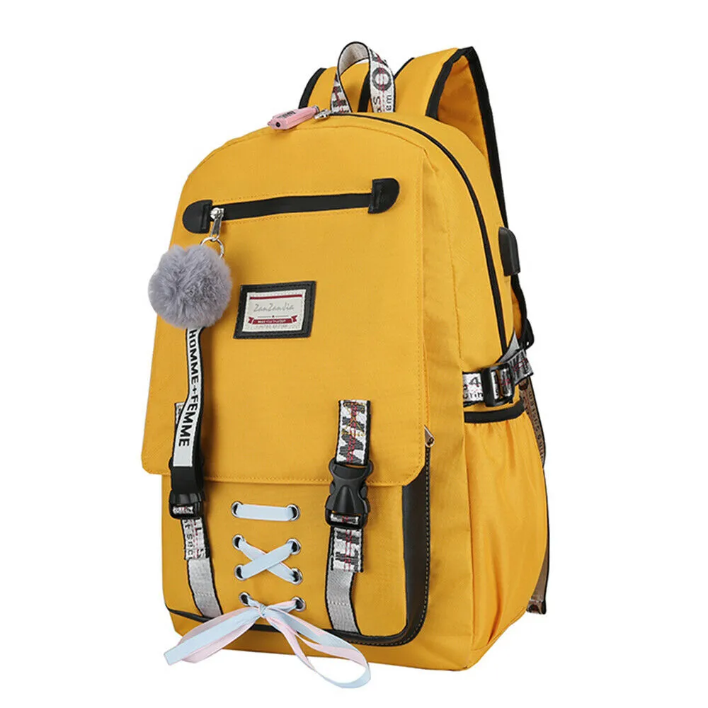Anti-theft Girls USB Charging Backpack Travel School Bag