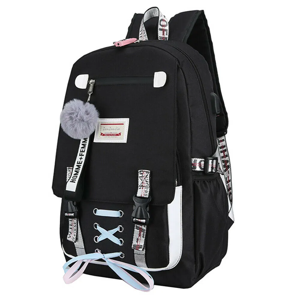 Anti-theft Girls USB Charging Backpack Travel School Bag