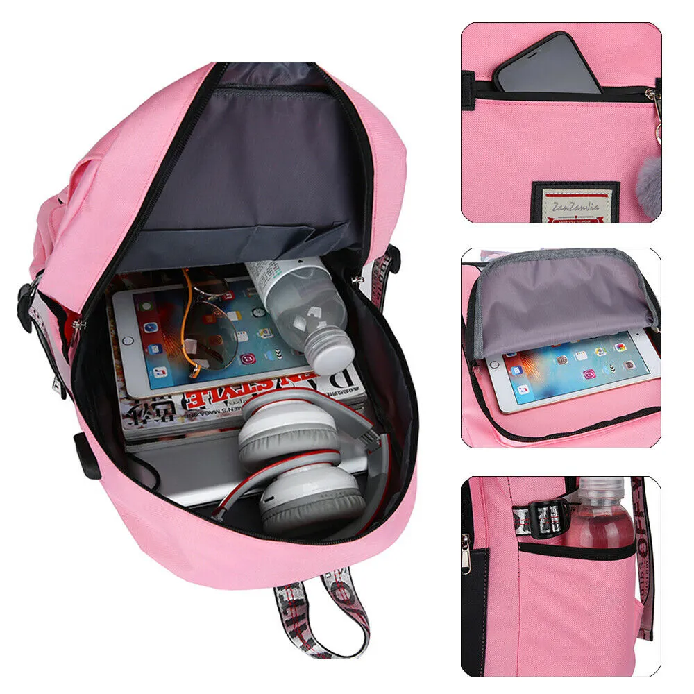 Anti-theft Girls USB Charging Backpack Travel School Bag