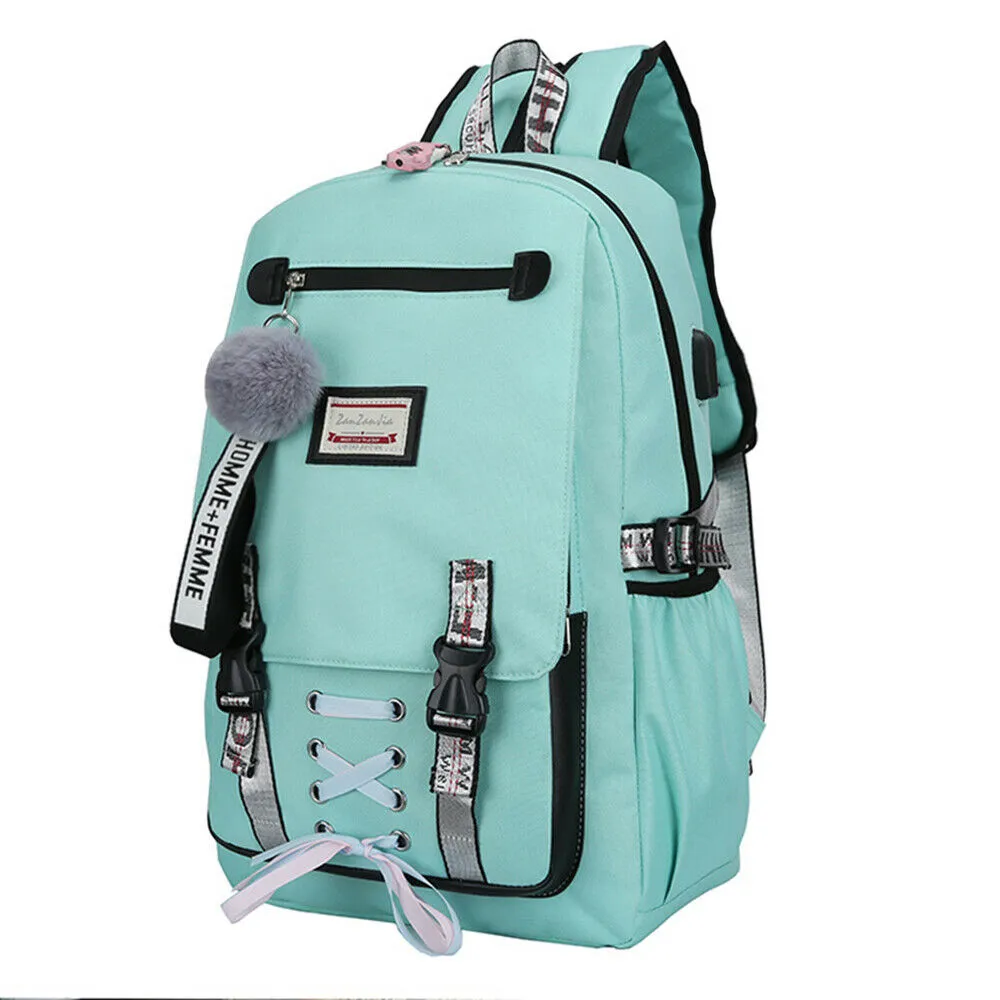 Anti-theft Girls USB Charging Backpack Travel School Bag