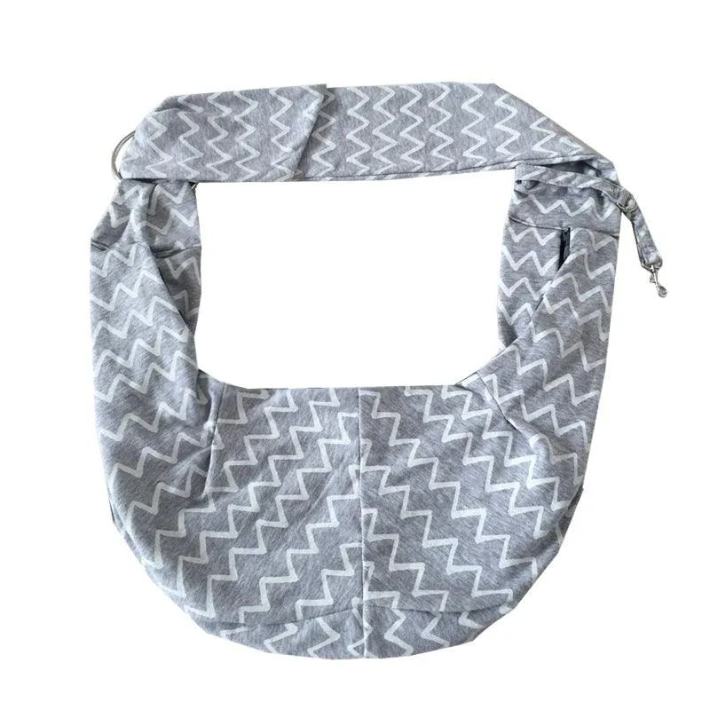 Grey Striped Cotton Pet's Sling Carrier Bag