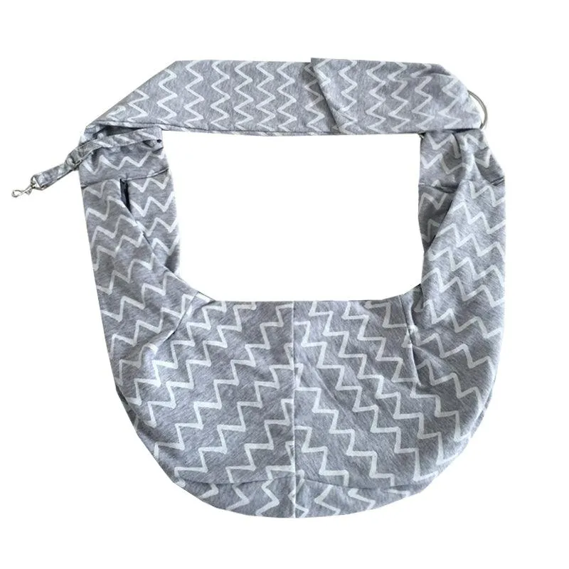 Grey Striped Cotton Pet's Sling Carrier Bag