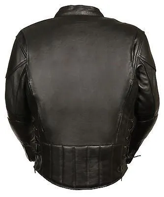 Mens Motorcycle Premium Biker Riding Tall Leather Jacket with Kidney padding back