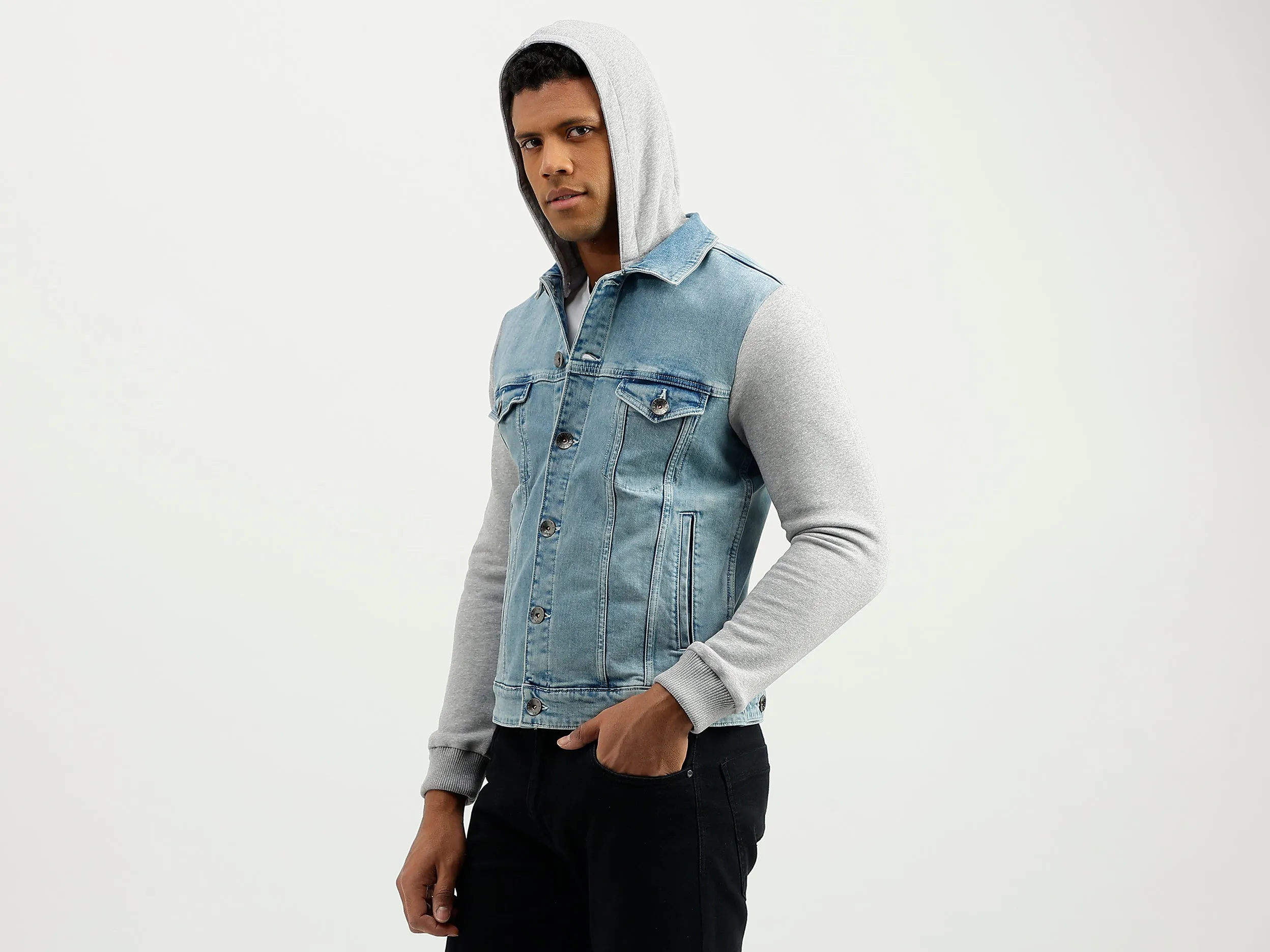 Regular Fit Hooded Solid Jacket