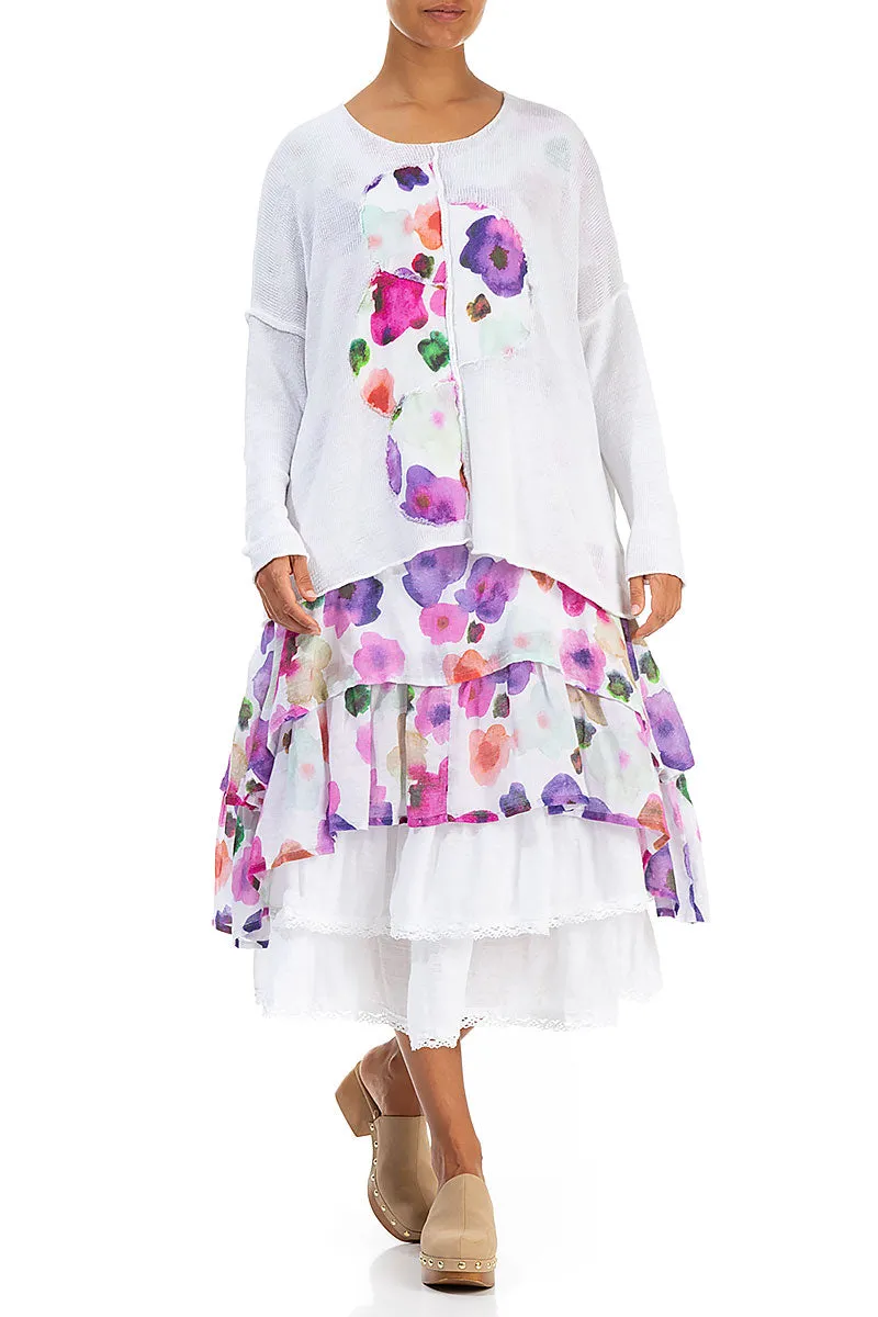 Ruffled White Gauze Linen Skirt