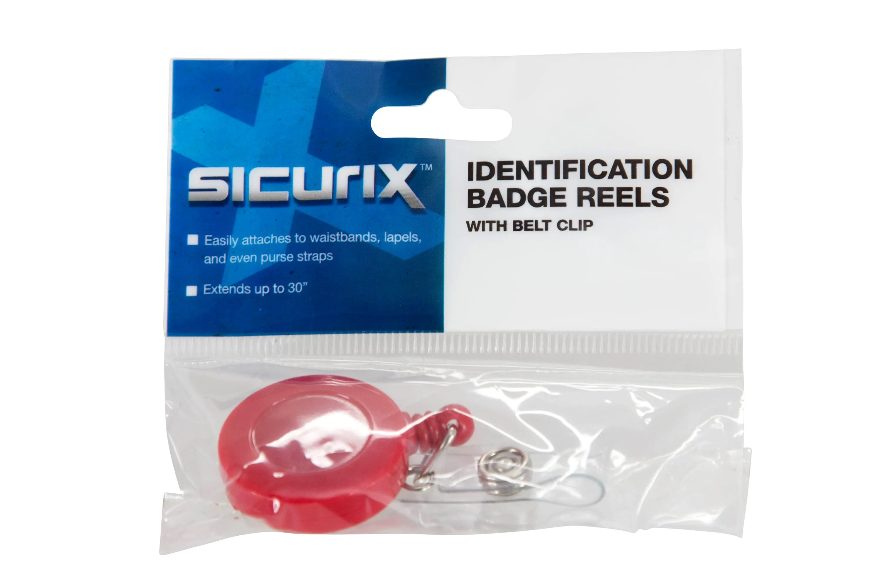 SICURIX Standard ID Badge Reel Round Belt Clip Strap RED (68822)
